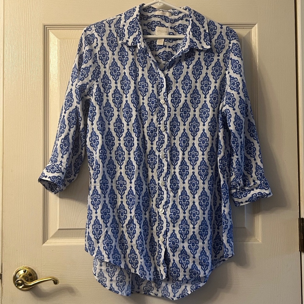 Chico’s, Size 1, linen button down shirt